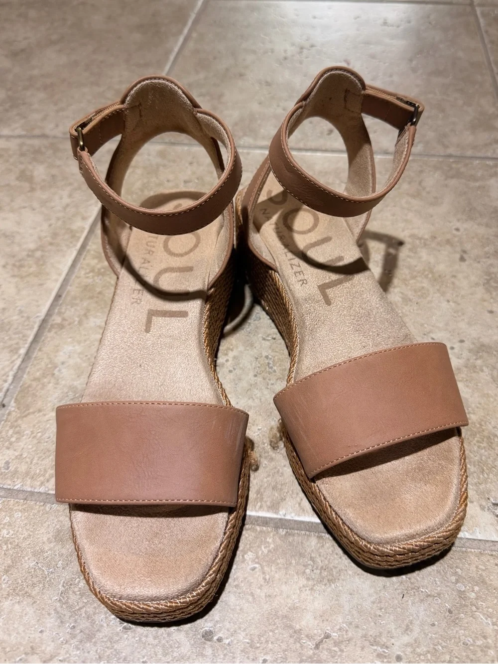 SOUL Naturalizer Neutral Tan Woven Espadrille Platform Sandals